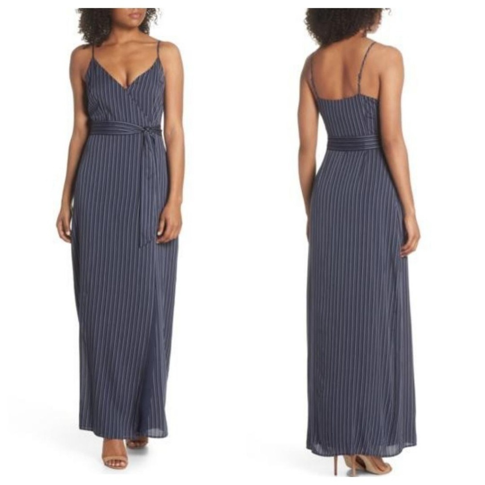 New PAIGE Regina Stripe Maxi Wrap Dress in Rich Navy Small